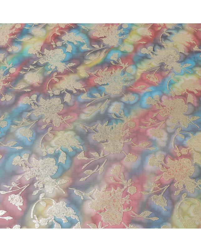 شيفون من الحرير الخالص متعدد الألوان مع لوريكس معدني ذهبي بتصميم الأزهار-D11379