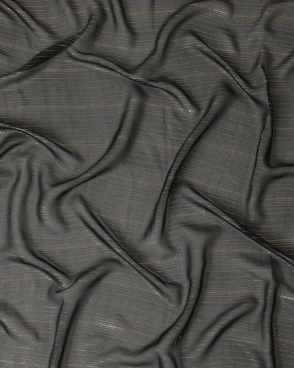 Black premium pure silk chiffon garbasaar with gold metallic lurex in stripe design-D11548