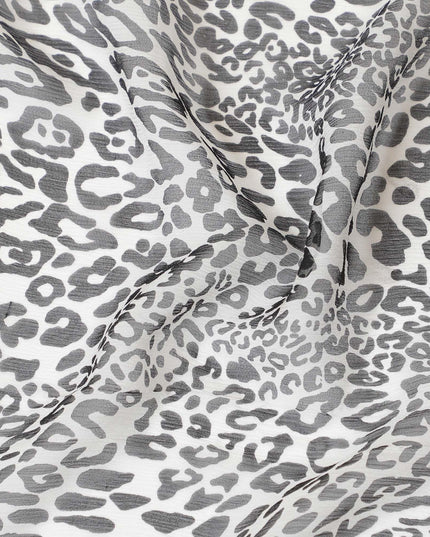 قماش شيفون من الحرير الخالص باللون الفضي مع طباعة سوداء بتصميم جلد الحيوان-D9303