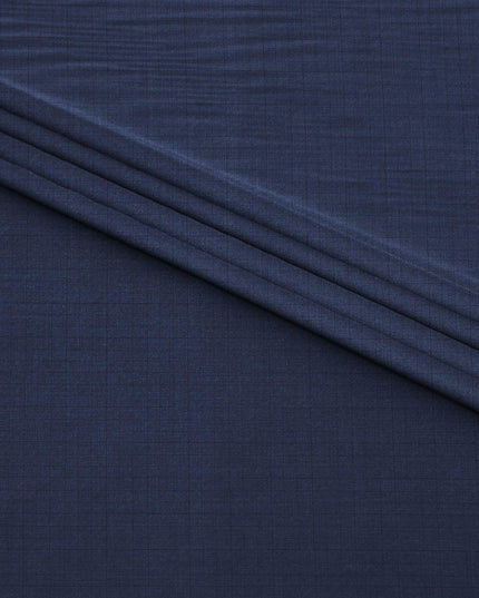 Navy blue Super 120's blended suiting fabric with same tone checks design