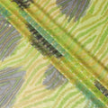 Lime green Premium pure French (Fransawi) silk chiffon fabric with gold metallic lurex in floral design-D14021