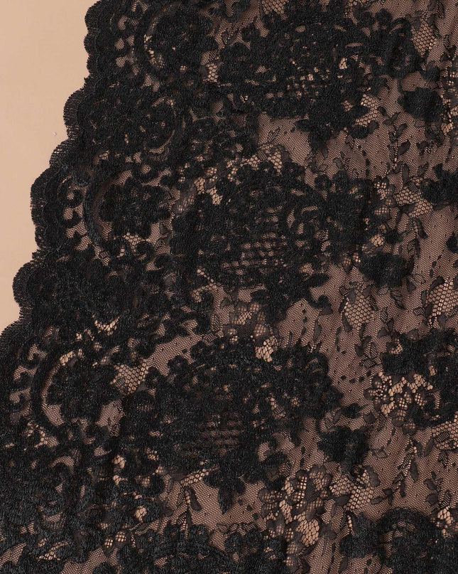 Black lace fabric with same tone embroidery in floral design-D9187