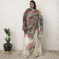 Multicolor Premium pure silk chiffon garbasaar with same tone and silver metallic lurex in floral design-D11602 Regal Fabrics