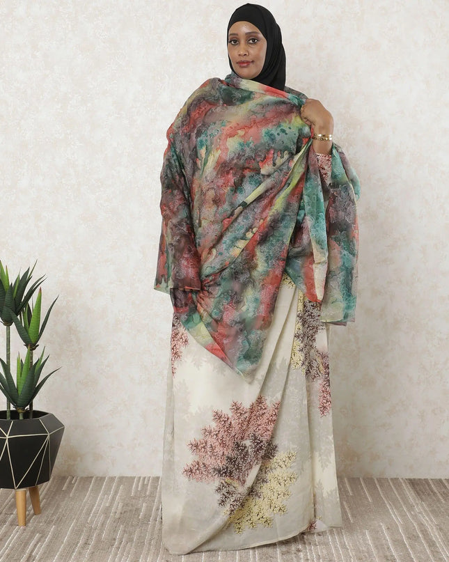 Multicolor Premium pure silk chiffon garbasaar with same tone and silver metallic lurex in floral design-D11602 Regal Fabrics