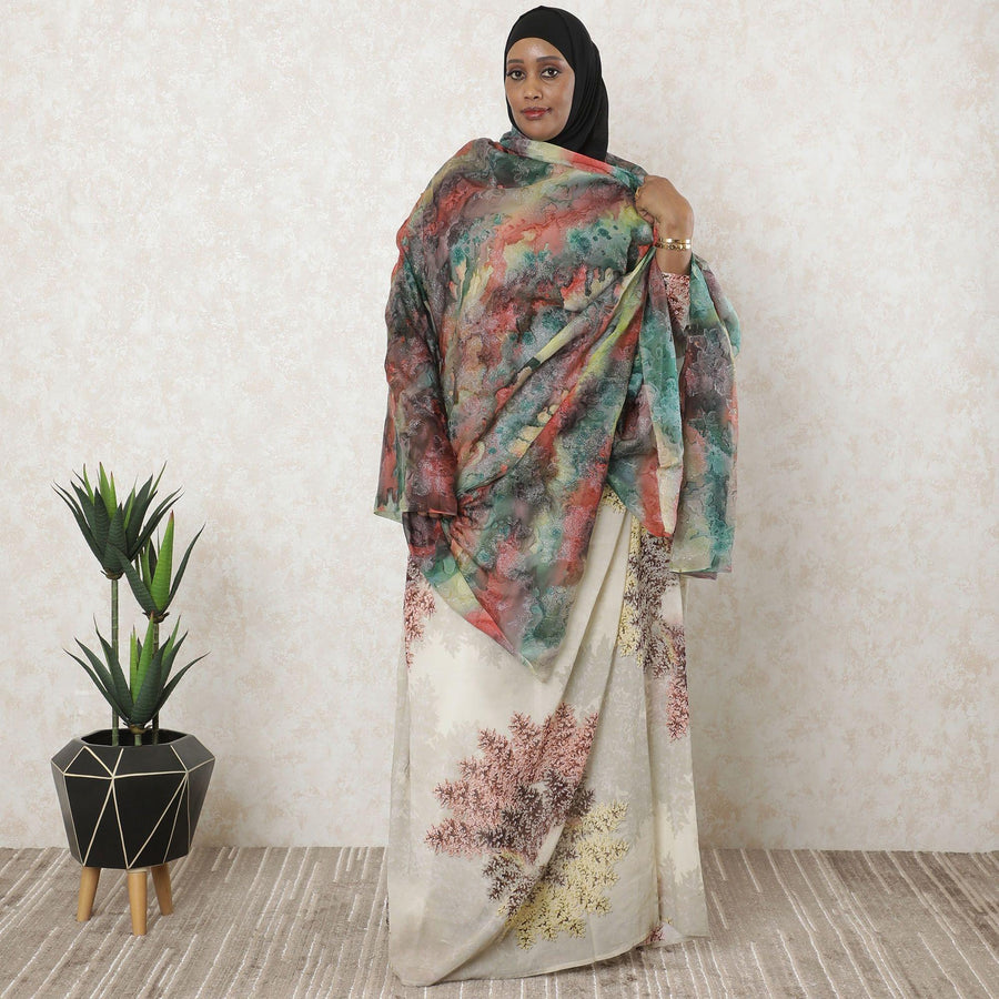 Multicolor Premium pure silk chiffon garbasaar with same tone and silver metallic lurex in floral design-D11602 Regal Fabrics