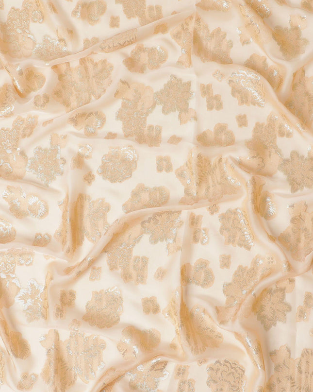 Light peach Premium pure French (Fransawi) silk chiffon garbasaar with same tone viscose and gold metallic lurex in floral design-D11580