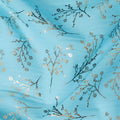 Sky blue Premium pure cotton voile fabric with gold and bottle green print in floral design-D13171