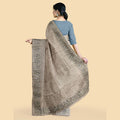 Mushroom gray synthetic chiffon saree with multicolor embroidery in floral design. Powder blue color blouse piece-D12755 Regal Fabrics