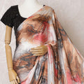Off white synthetic satin saree with multicolor print having stone work in fancy deisgn-D15514