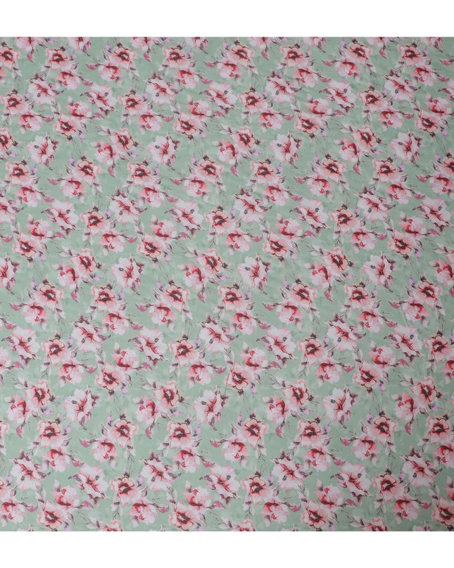 Sage green blended viscose fabric with multicolor print in floral design-D13312 Regal Fabrics