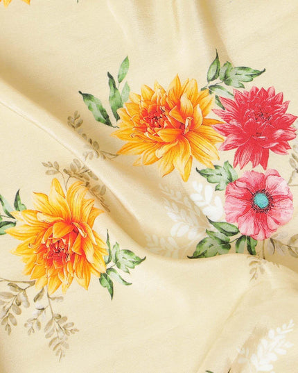 Beige premium pure silk crepe fabric with multicolor print in floral design-D9397