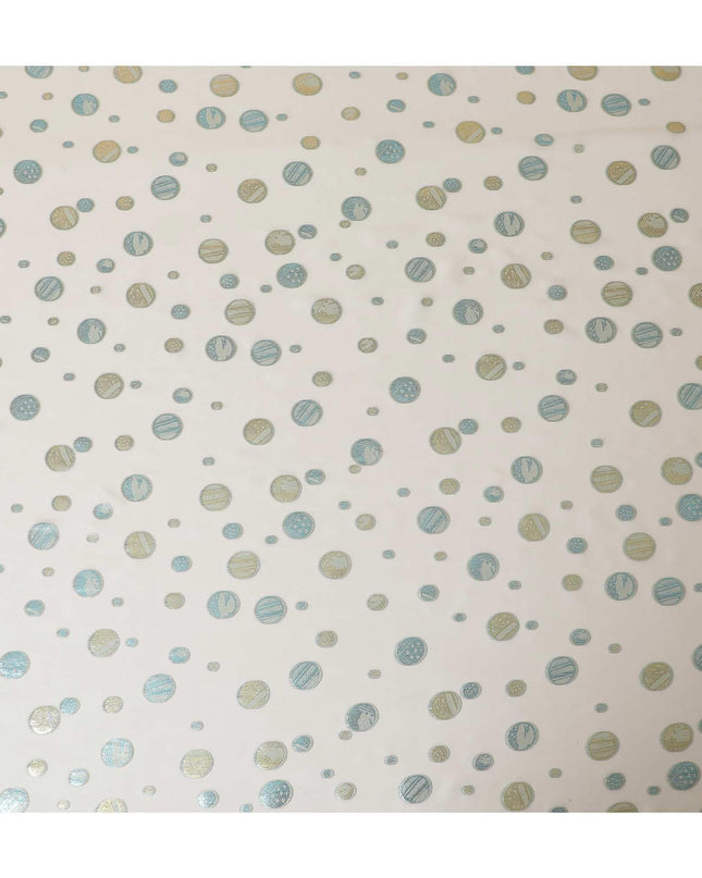 Ivory Premium pure silk chiffon fabric with blue and gold metallic lurex in geometric design-D9115