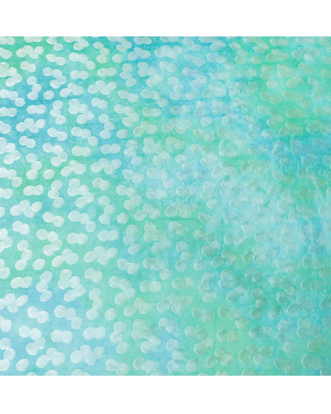 قماش شيفون حرير نقي فاخر باللون الأخضر الفيروزي مع طباعة متعددة الألوان بها فيسكوز فضي بتصميم منقط-D13118