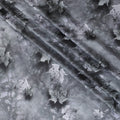 Fog grey synthetic satin fabric with same tone, off white and black print in floral design-D10275 Regal Fabrics