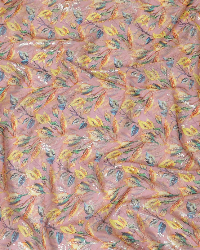 Multicolor Premium cotton voile fabric with golden foil print in floral design-D13159 Regal Fabrics