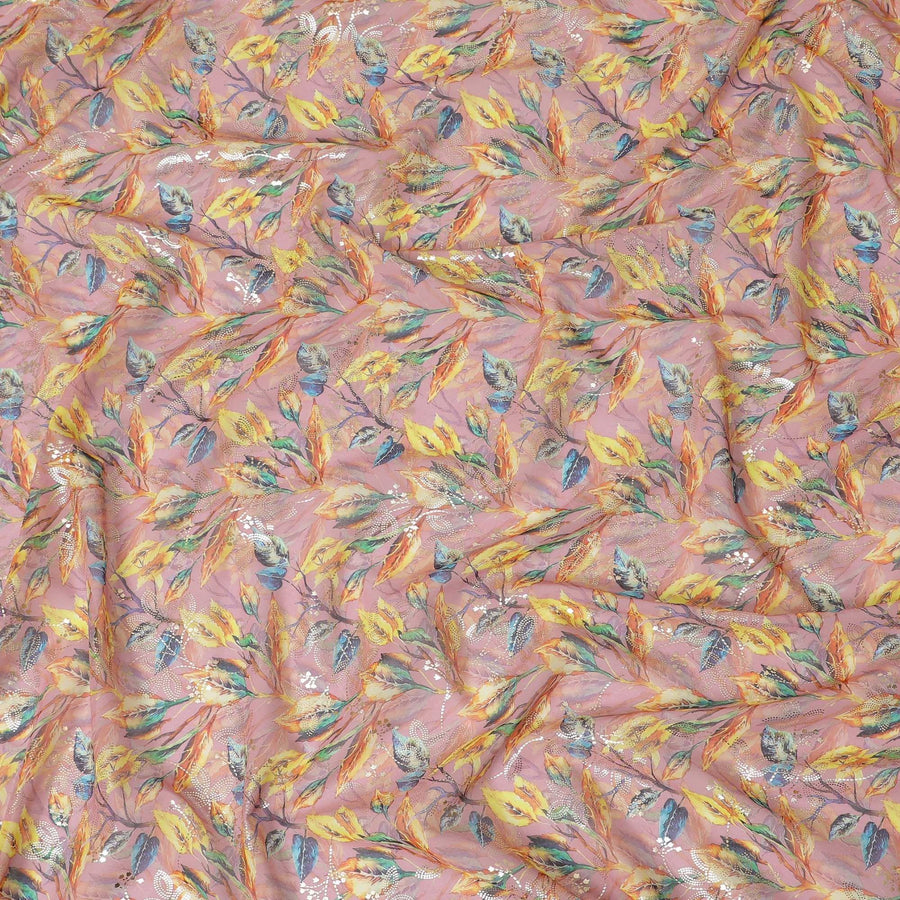 Multicolor Premium cotton voile fabric with golden foil print in floral design-D13159