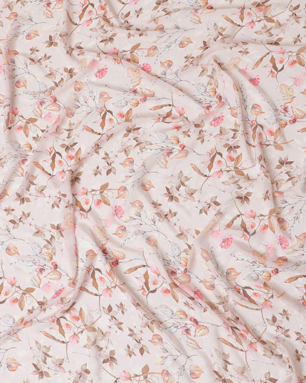 قماش جورجيت صناعي باللون البيج اللاتيه مع طباعة متعددة الألوان بتصميم الأزهار-D10294