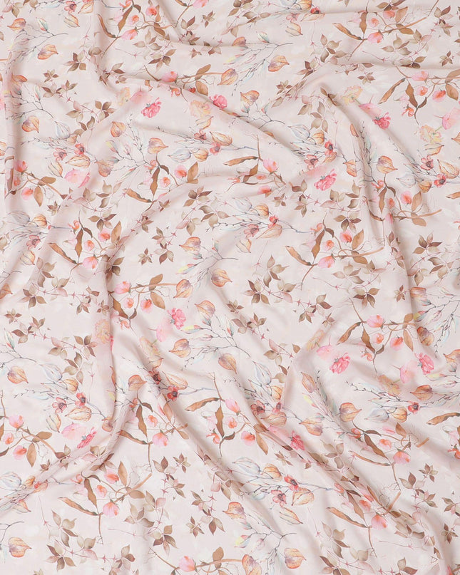 قماش جورجيت صناعي باللون البيج اللاتيه مع طباعة متعددة الألوان بتصميم الأزهار-D10294