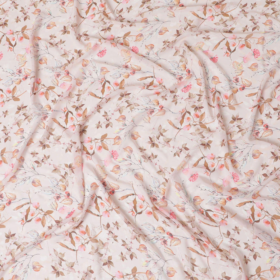 قماش جورجيت صناعي باللون البيج اللاتيه مع طباعة متعددة الألوان بتصميم الأزهار-D10294