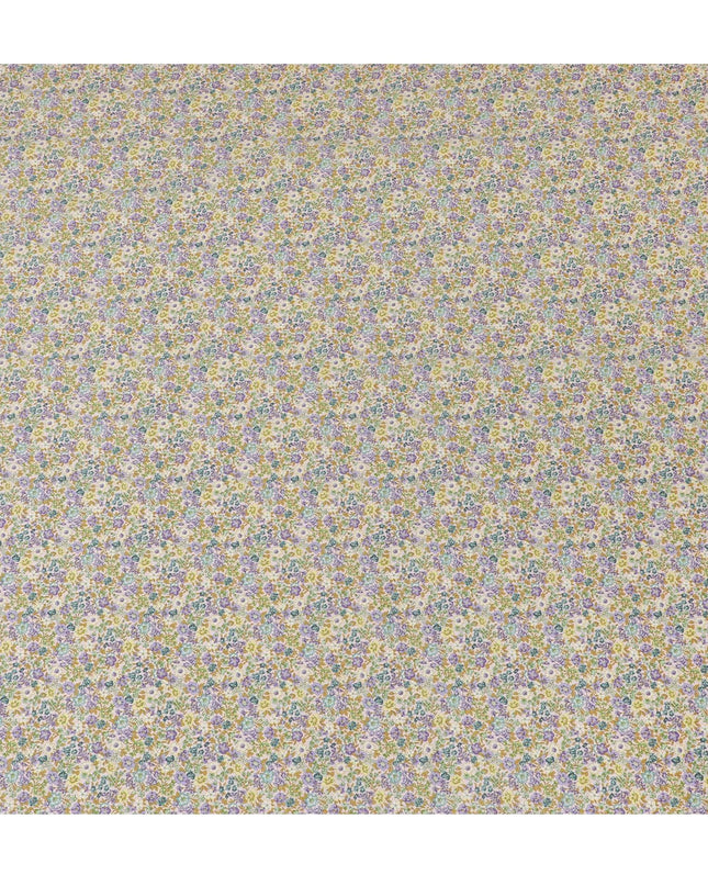 Beige cotton lawn fabric with multicolor print in floral design-D15213