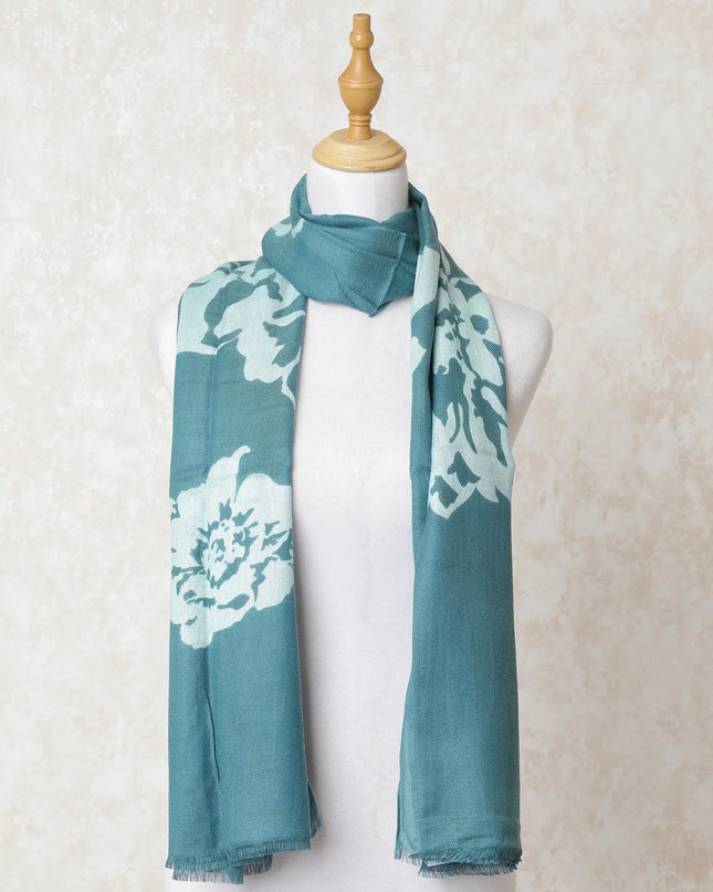 Teal blue poly cotton scarf with light teal blue print in fancy design-D10688 Regal Fabrics