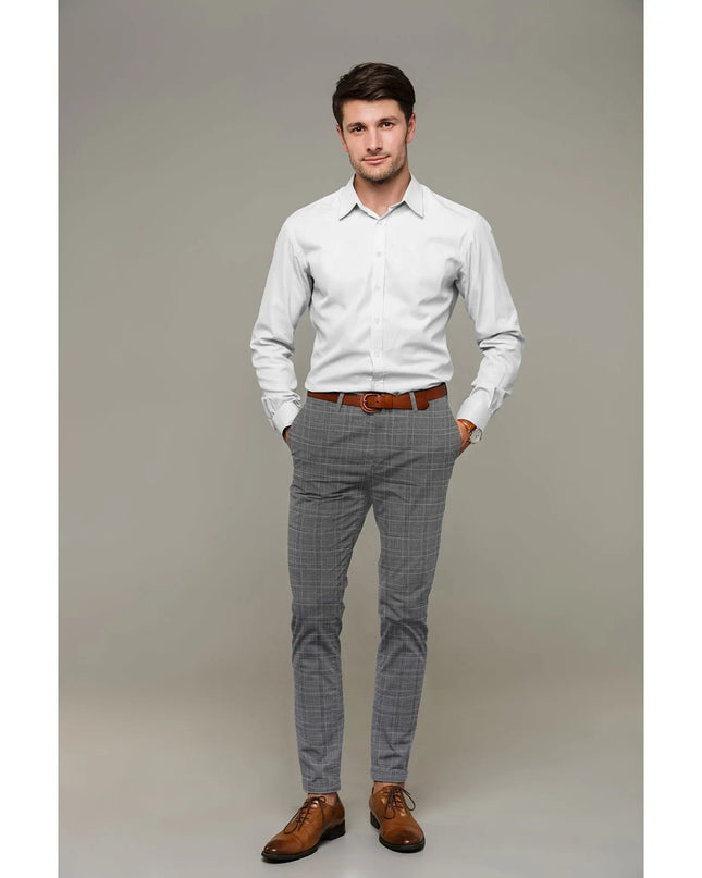 Seal grey Premium Italian wool suiting fabric with light pink checks design-D11445 Regal Fabrics