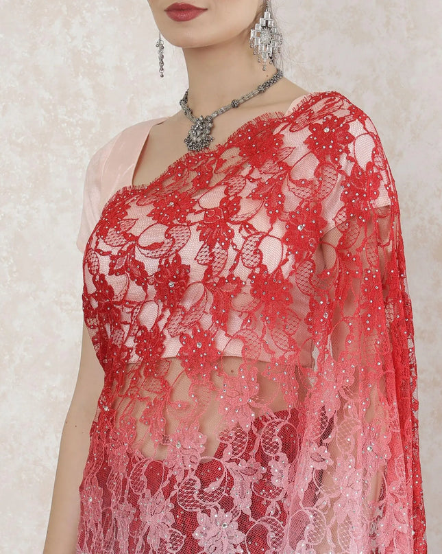 Multicolor Premium pure French chantilly lace saree having stone work in floral design-D14520 Regal Fabrics