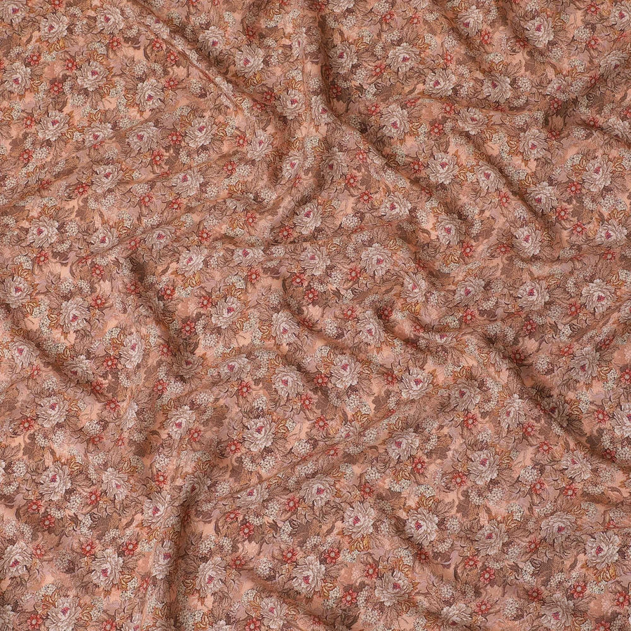 Light peach viscose crepe fabric with multicolor print in floral design-D15649