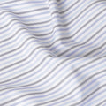 White blended Cotton shirting fabric with black, blue and baby blue print in stripe design-D6354