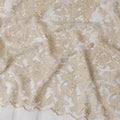Dull gold nylon tulle fabric with same tone and gold embroidery having stone work in floral design-D11777 Regal Fabrics