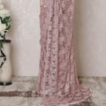 Rose pink, silver Premium pure French metallic chantilly saree lace having stone work in floral design-D14590