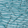 Ocean blue nylon tulle fabric with same tone embroidery and sequins in stripe design-D6671