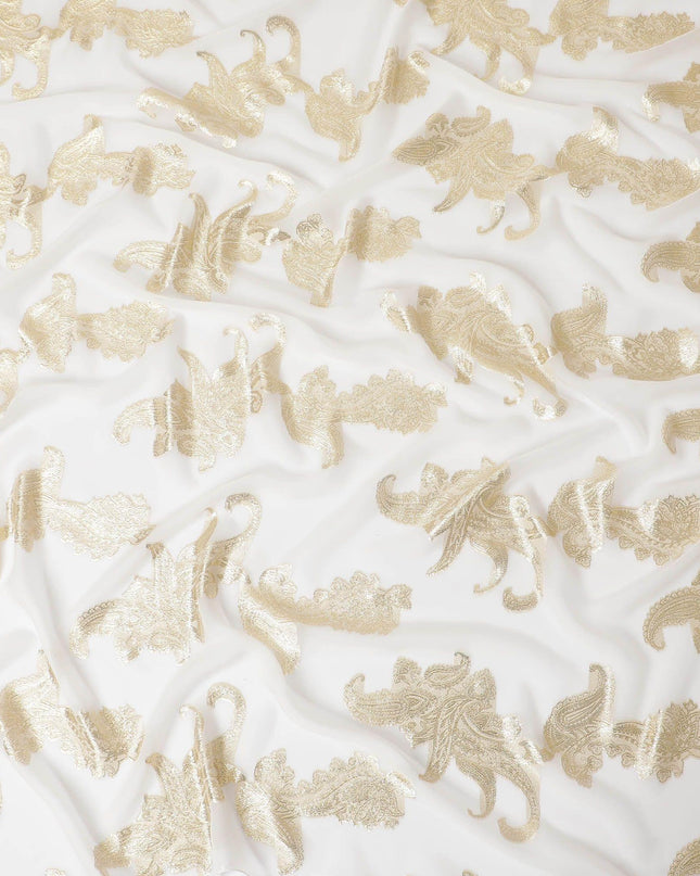 Beige Premium pure French (Fransawi) silk chiffon fabric with gold metallic lurex in floral design-D14307