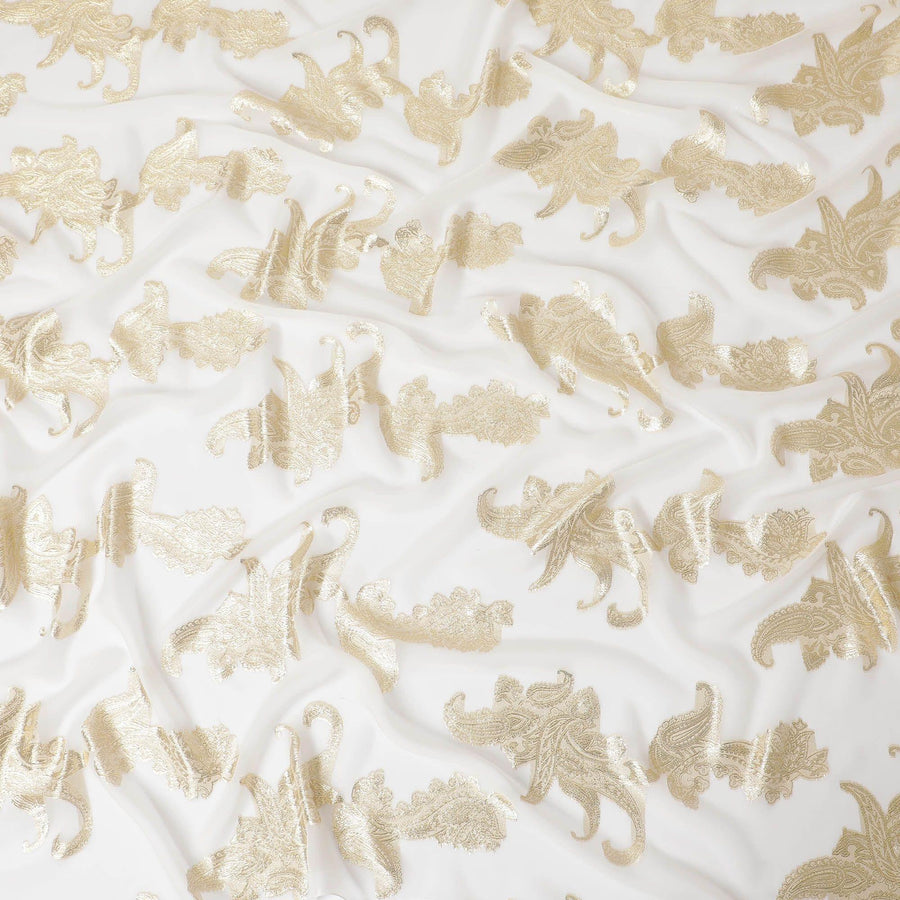 Beige Premium pure French (Fransawi) silk chiffon fabric with gold metallic lurex in floral design-D14307