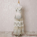 Gold nylon tulle fabric with same tone, off white embrodiery having stone work in fancy design-D14769