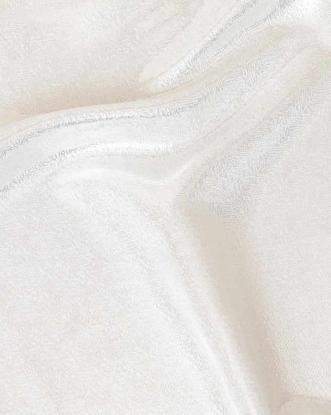 قماش شيفون من الحرير الخالص باللون الفضي مع لوريكس معدني بنفس اللون بتصميم ذاتي -D8873