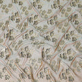 Olive, brown premium pure silk chiffon fabric with grey, black viscose having gold metallic lurex in floral design-D14128