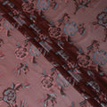 Maroon premium pure silk chiffon fabric with same tone and blue metallic lurex in floral design-D13725