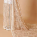 Beige Premium Wedding French chantilly lace fabric with copper metallic stripe design-D8365