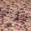 نسيج حرير توسار بني من خشب بورليوود مع طباعة باللون الوردي الساخن والأسود والبيج والبني الموكا بتصميم الأزهار-D6142