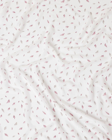 White synthetic georgette fabric with burgundy and pale brown print in fancy design-D13766 Regal Fabrics