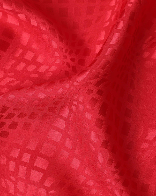 Crimson red premium pure silk crepe fabric with same tone jacquard in fancy design-D11951 Regal Fabrics