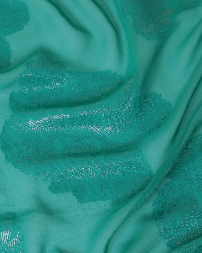 Pine green synthetic chiffon fabric with same tone metallic lurex in floral design-D13805 Regal Fabrics