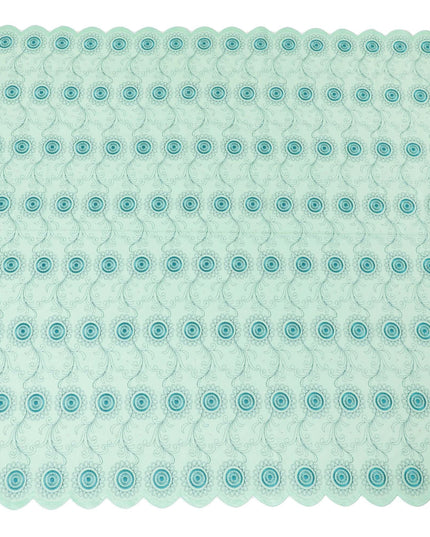 قماش الفوال القطني السويسري الفاخر 100% (الثوب السوداني) باللون الأخضر الشاي مع تطريز باللون الأخضر المخضر مع أعمال حجرية بتصميم هندسي-D13529