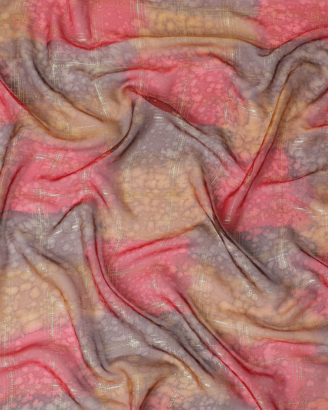 قماش شيفون من الحرير الخالص متعدد الألوان مع لوريكس معدني ذهبي بتصميم مربعات -D11408