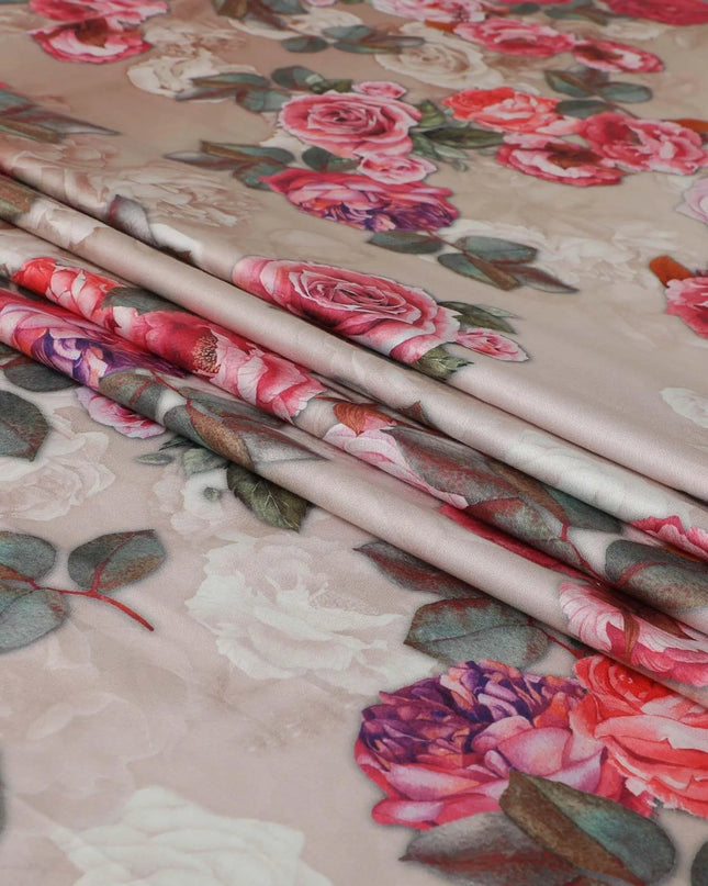 Sepia beige blended cotton lawn fabric  with multicolor print in floral design: D-5670 Regal Fabrics