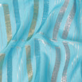 Baby blue Premium pure silk chiffon fabric with multicolor metallic lurex in abstract design-D13846
