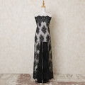 Black nylon tulle fabric with same tone embroidery and pearl work in floral design-D13917