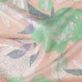 Peach Premium pure silk chiffon fabric with multicolor print having neon green metallic lurex in floral design-D14651