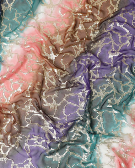 Garbasaar Pattern Multicolor premium pure silk chiffon garbasaar with gold metallic ...